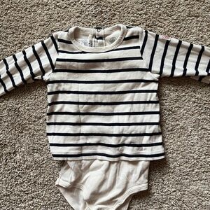 Petit Bateau Navy and White Striped Long Sleeve Tee